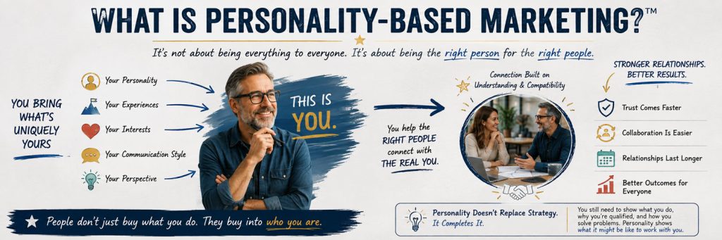 Infographic answering "What is Personality-Based Marketing?" explaining how personal traits connect with clients to yield stronger relationships and better results.